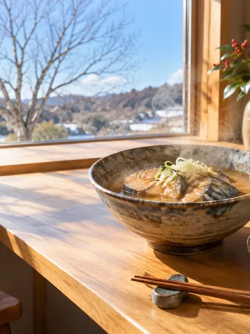 鯉こくと甘露煮、みかんが並ぶ冬の台所