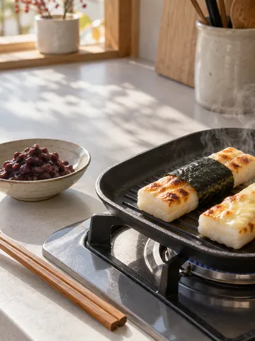 海苔とチーズを巻いて焼いた棒状の餅