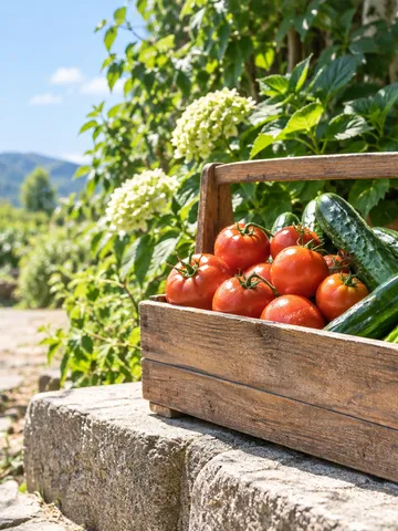 夏野菜の木箱に結ばれた「ありがとう」の木札