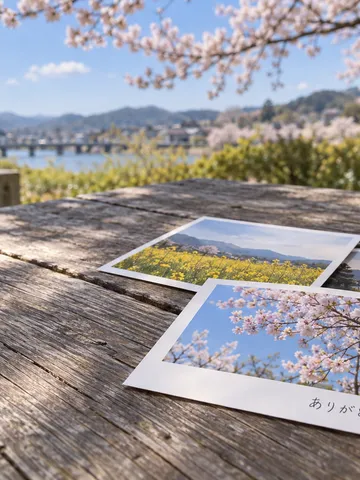 桜の下で、ありがとうと書かれた写真のプリント