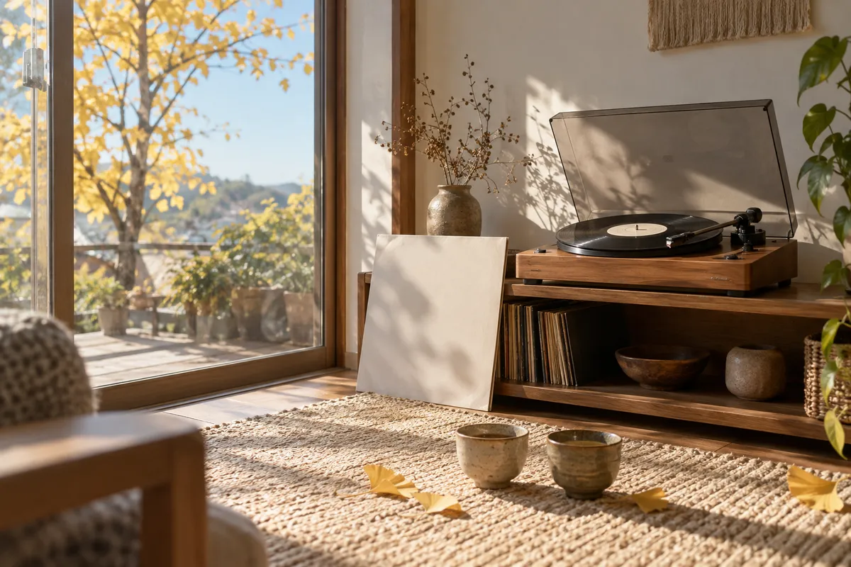 日だまりの部屋で回るレコードと並んだ二つのカップ