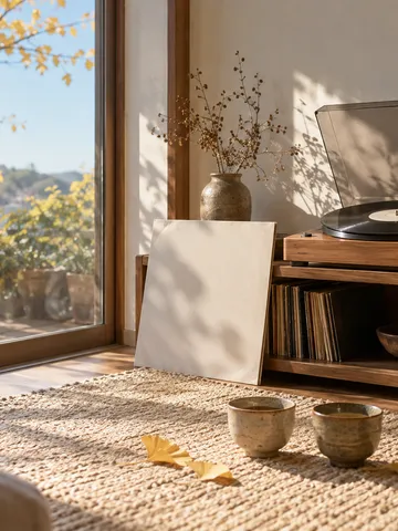 日だまりの部屋で回るレコードと並んだ二つのカップ