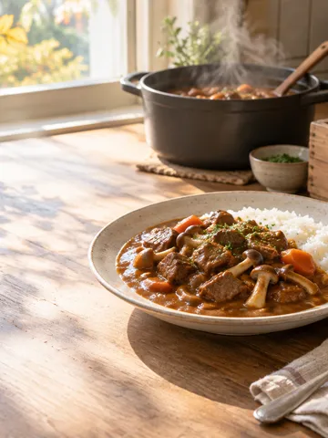 長野県産の野菜と果物を添えたカレーライス