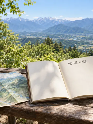 「信濃の国」と書かれた歌集と山の地図