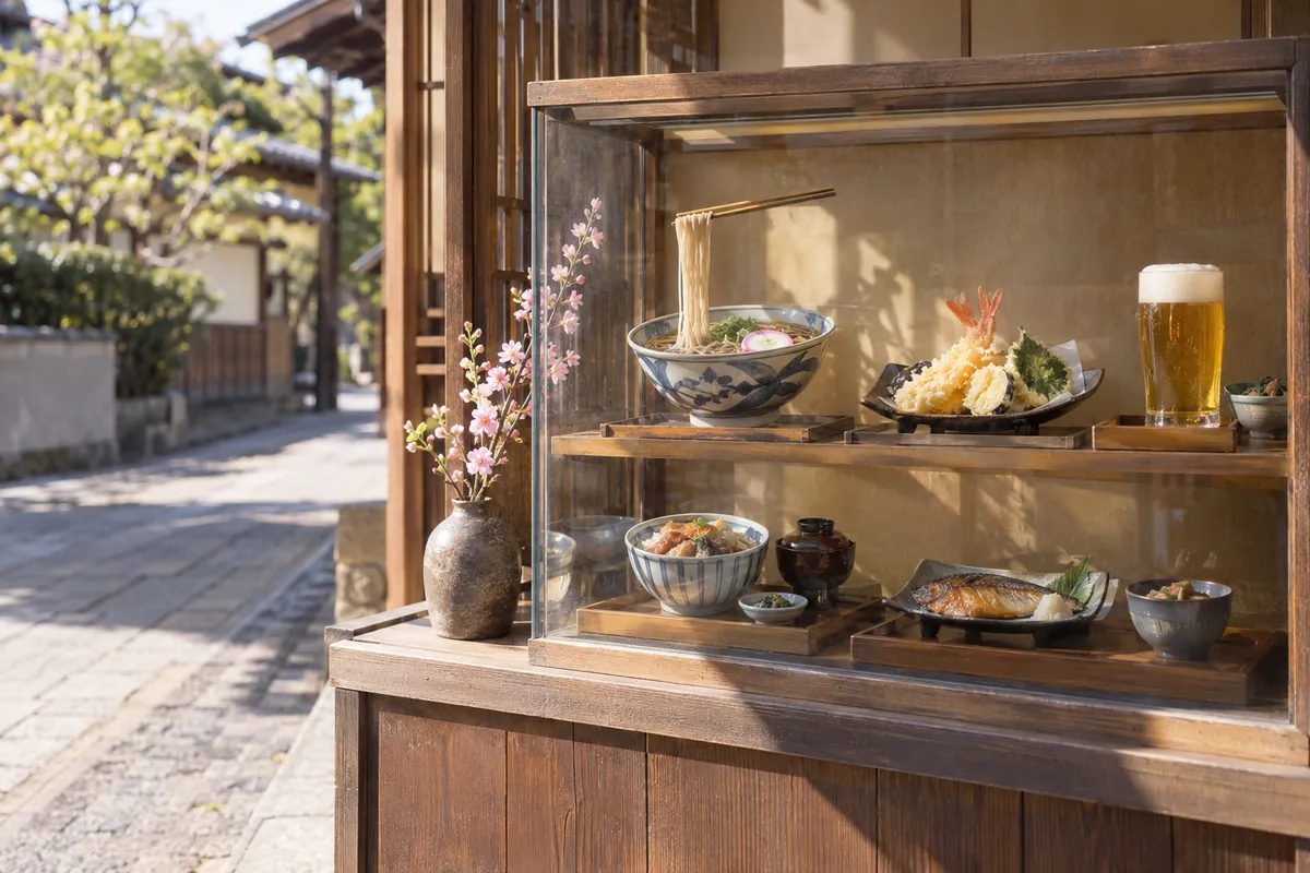 店先のショーケースに並ぶ食品サンプル