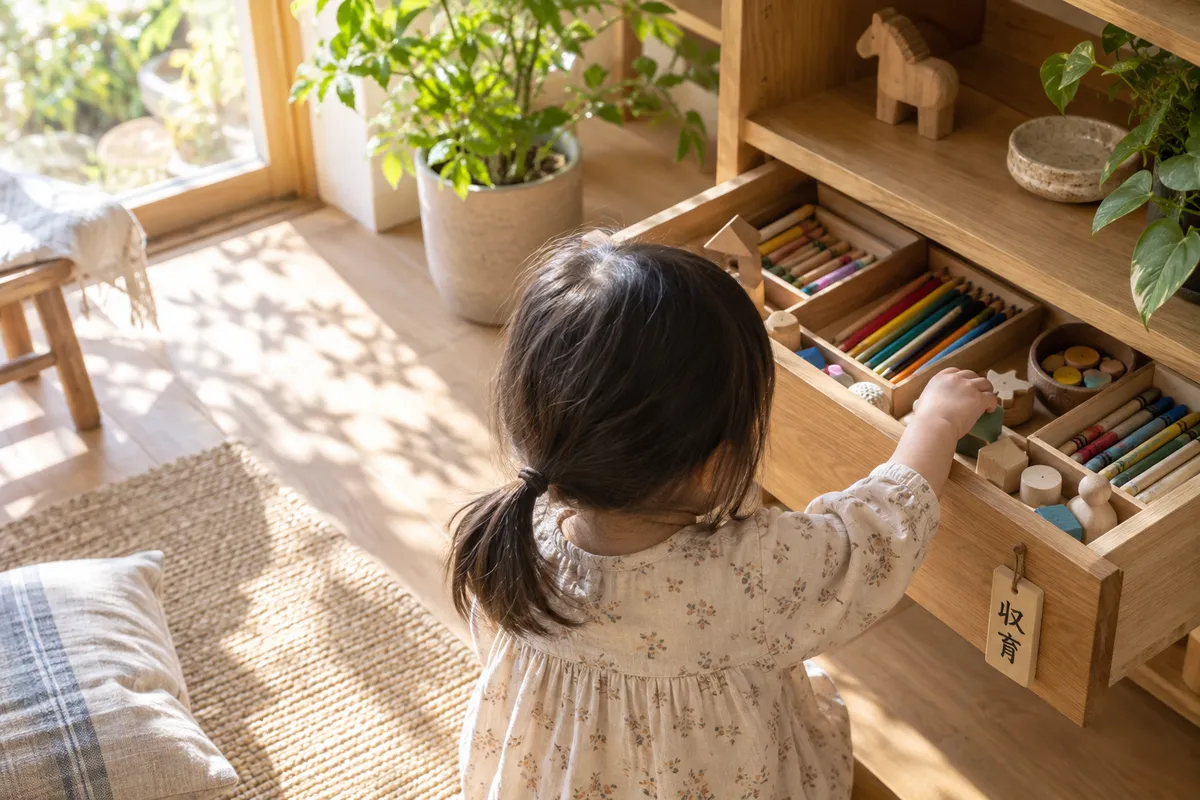 子どもの引き出しに仕分けられた文具とおもちゃ
