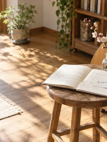 ギターと歌詞ノート、梅の枝がある日なたの部屋