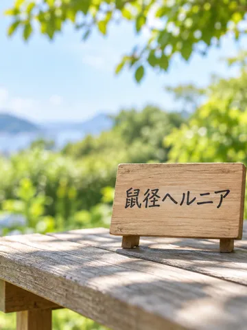 日なたのベンチに置かれた病名の木札とタオル、水のグラス