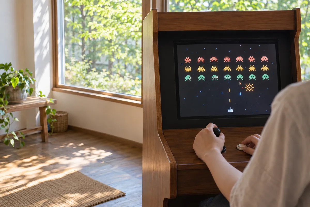 昼の光が差すゲームセンターで操作する手元