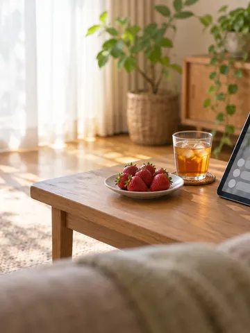 配信画面のタブレットと6粒のいちご