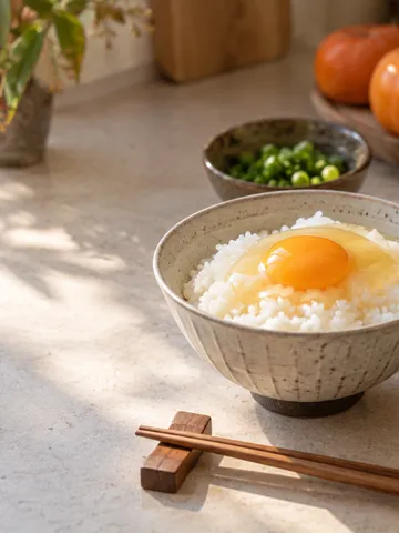 ごはんに卵をかけたたまごかけごはんと薬味