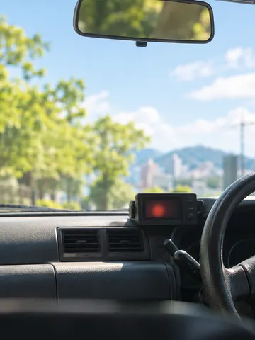 夏の日差しが差すタクシー車内の料金メーター