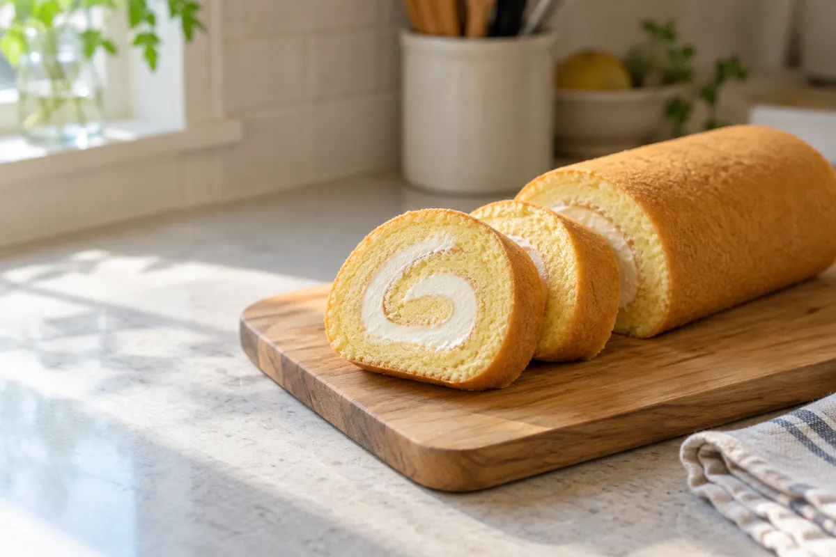 断面が渦巻き状のロールケーキの薄切り