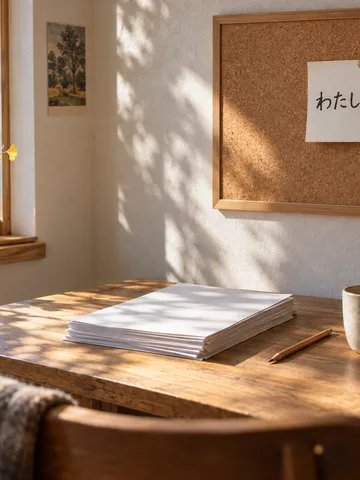 「わたしの天才」と書かれたメモと原稿の机