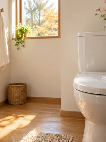 日差しの入るトイレで便器のふたを拭く手元