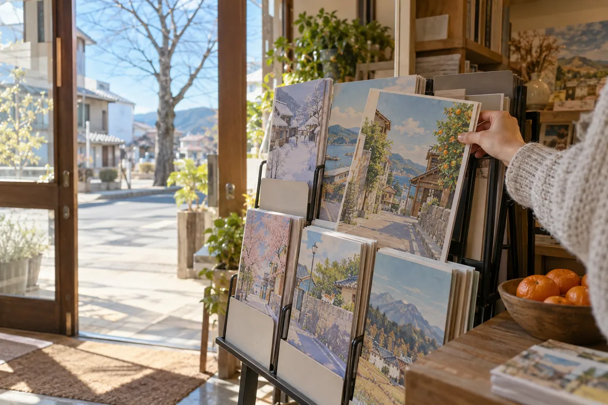 書店の棚でタウン情報誌を手に取る手元
