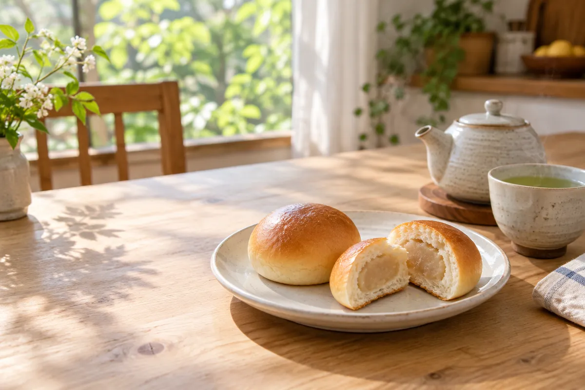 白餡入りのみるく饅頭とお茶