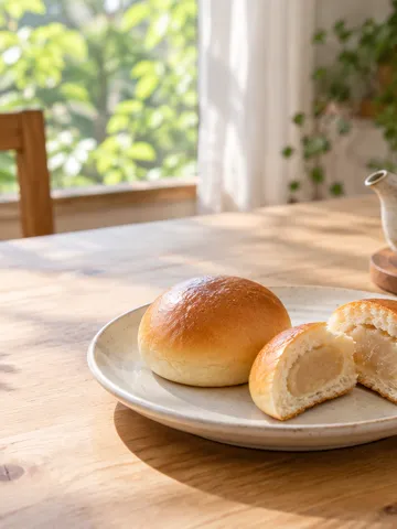 白餡入りのみるく饅頭とお茶