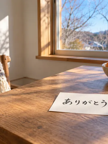 筆ペンで「ありがとう」と描いたカードと筆ペン