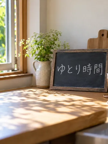 台所の小さな黒板に「ゆとり時間」と書かれた夏の昼